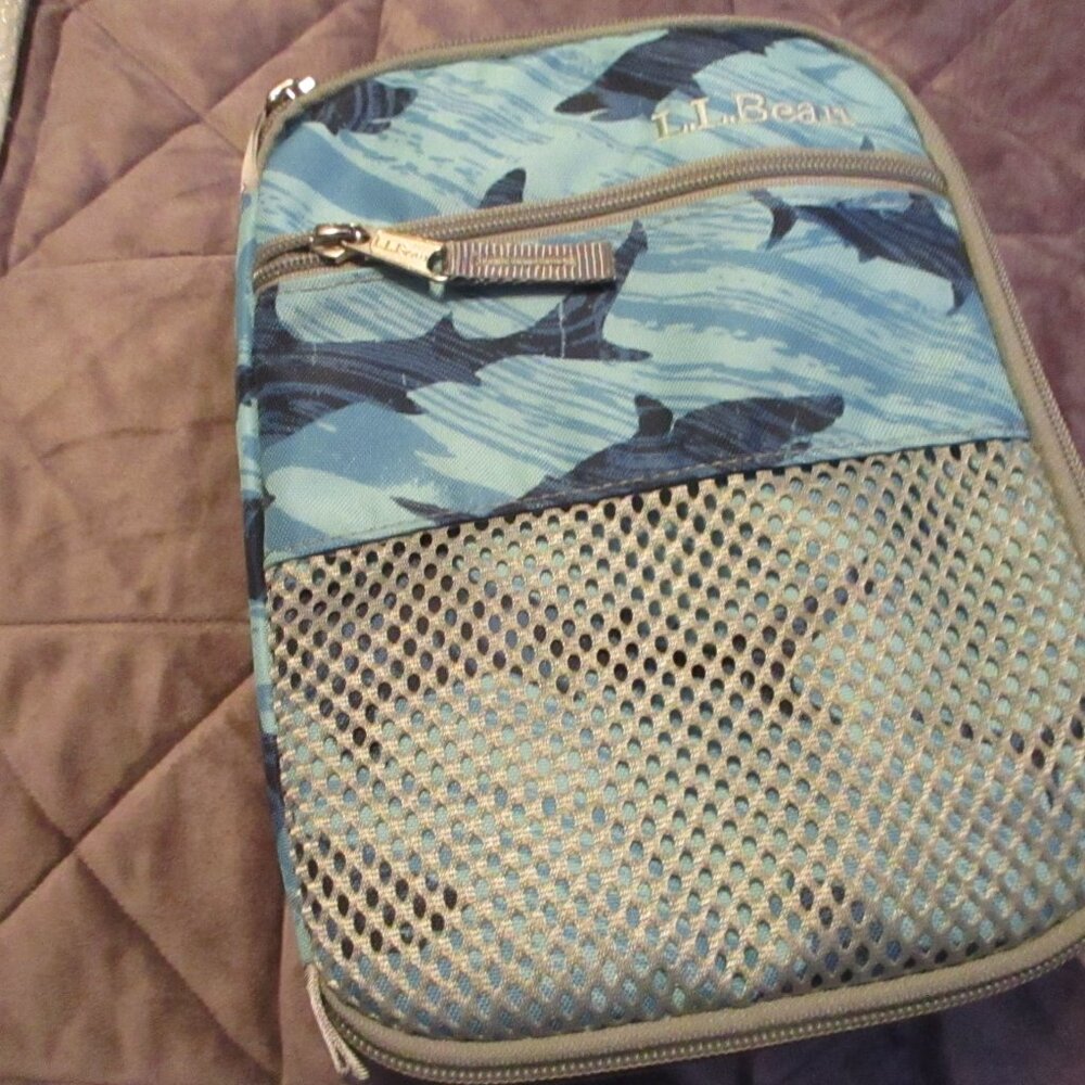 l.l. bean lunch box blue with sharks never used
